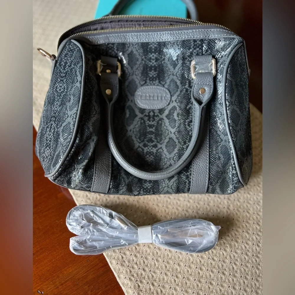 Terzetto Gray Leather Snake Satchel NWOT